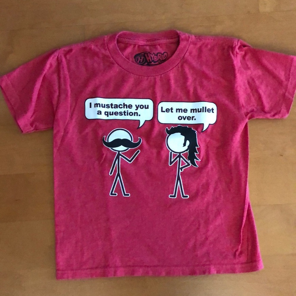 Youth size XS Hybrid Tees mustache mullet shirt